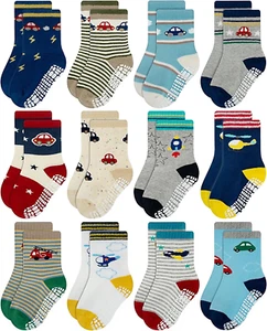 Non Skid anti Slip Crew Socks with Grips for Baby Infant Toddlers Kids Boys - Picture 1 of 8
