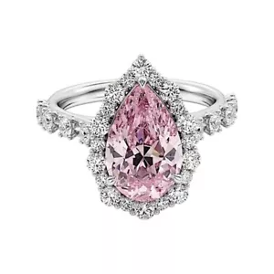 Diamond Wedding Ring 3.25 Ct Pear Cut IGI Lab Grown Intense Pink 950 Platinum - Picture 1 of 11