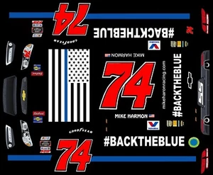 #74 Mike Harmon #BACKTHEBLUE CHEVY 1/64TH Scale Decal - Picture 1 of 3