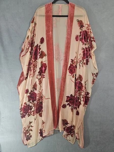 aratta silent journey Kimono One Size Ruby Floral Velour Burnout Sheer Duster  - Bild 1 von 9