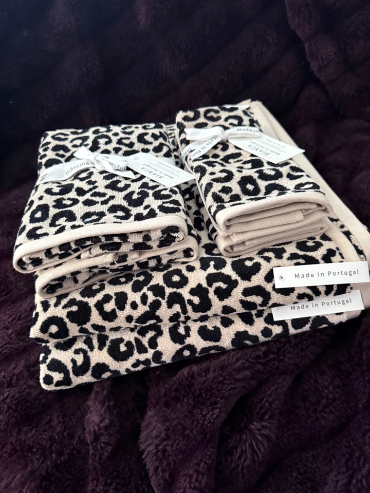 Juego de toallas Bianca Portugal leopardo 6 piezas toallas de baño de lujo con punta de mano artísticas Foto 1 de 4