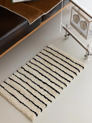 Alfombra clásica a rayas blancas y negras, alfombra antideslizante absorbente de microfibra, T... Foto 1 de 4