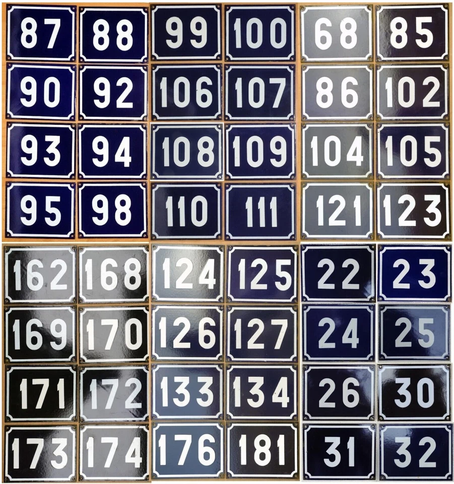 Large blue vintage French house numbers enamel on steel 100 to 199 new old stock - Imagem 1 de 1