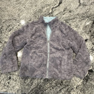 Girls The North Face Fur Mossbud Swirl Coat Medium Teal Gray Reversible 10 12 - Image 1 of 4