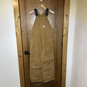 Carhartt Youth Rugged Flex Canvas Brown Double Knee Overall Bib Pants sz 16 - Picture 1 of 11