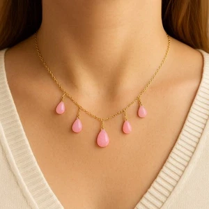 Pink Ethiopian opal Necklace, October Birthstone silver handmade jewelry - Picture 1 of 4