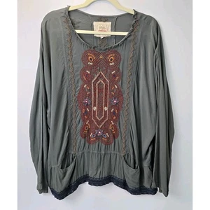 Johnny Was Biya Effie Challis Boho Embroidered Blouse Gray Size Large - Picture 1 of 11