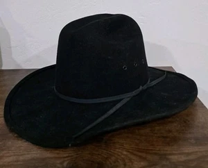 Vtg 80s 90s Felted Wool Cowboy Hat Black Hot Heads 7 1/4 USA Retro Western - Picture 1 of 12