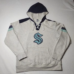 NHL Seattle Kraken Sudadera con Capucha L Blanco Azul Con Cordones Estilo Vintage Hockey - Imagen 1 de 8