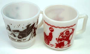 Lote de 2 tazas de vidrio de leche Hazel Atlas 6 oz rojo circo payasos y espacio atómico - Imagen 1 de 4