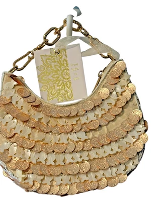 Nuevo con etiquetas Bolso clutch moneda pez perla cuentas oro viral - Hecho a mano India fiesta Foto 1 de 4