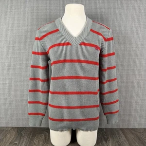 Suéter vintage Izod Lacoste para mujer talla S/M (20) gris a rayas golf cuello en V años 80 - Imagen 1 de 16