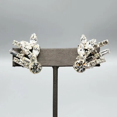 Pendientes de clip de cometa en capas de diamantes de imitación baguette chaton transparentes vintage sin firmar Foto 1 de 4