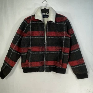 Chaqueta de Camionero Calvin Klein Juniors Grande Mezcla de Lana Cremallera Completa Roja Negra a Cuadros - Imagen 1 de 20