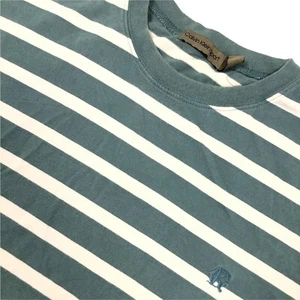 VTG Calvin Klein Single Stitch S/S Cotton Green/White Stripe T-Shirt • XL - Picture 1 of 6
