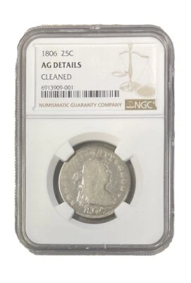 1806 Draped Bust Silver Quarter 25C NGC AG Details - Cleaned - Image 1 of 2