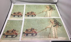 Tovaglietta Buon Natale Angelo Slitta Bambola Laminata Lotto di 4 17"x11" - Foto 1 di 3