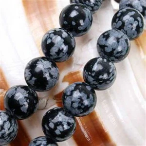 Natural 8mm Black Snowflake Jasper Gemstone Round Loose Beads 15'' Strand - Picture 1 of 6