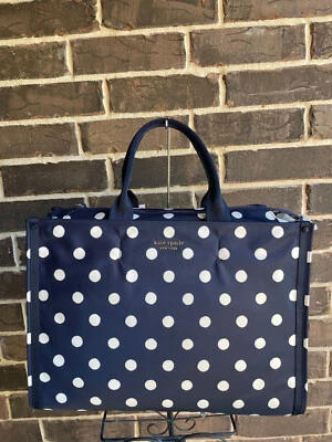 NWT $258 kate spade XLarge Polka Dot Tote PXR00463 Rich Navy Multi blue white - Image 1 of 4
