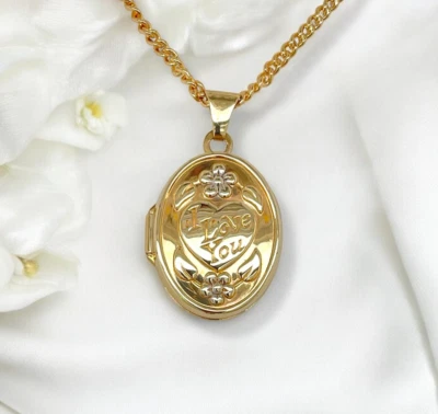 9ct Yellow and White Gold Oval Locket 'I love You' 1.1g  Preloved - Image 1 of 4
