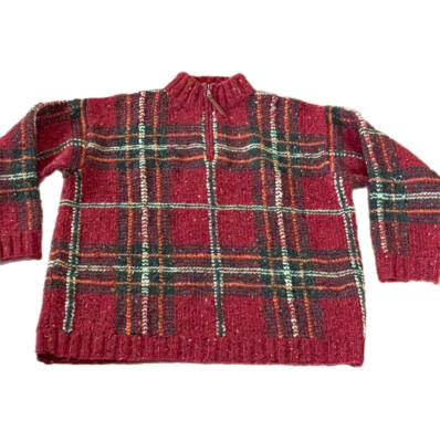 Suéter Polo Ralph Lauren Tejido a Mano Lana Pequeño M 3/4 Cremallera Rojo Verde Cuadros De Colección Foto 1 de 4