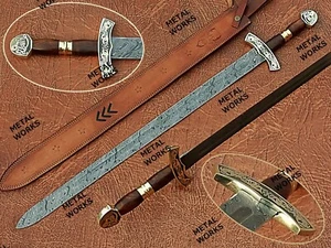 Handgeschmiedeter Damaststahl mittelalterliches Schwert/Wikingerschwert mit Rosenholzgriff. - Bild 1 von 7