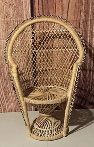 Vintage Mini Peacock Wicker Rattan Chair 16” Doll Bear Plant Stand Boho Decor - Picture 1 of 4