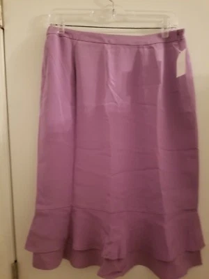 NUEVA Falda Bloomingdale's Violeta Púrpura Seda Hasta la Rodilla Movible Volantes 8 Foto 1 de 4