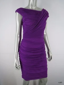 Tadashi Shoji Dress Bodycon Size S Purple Stretch Ruched Sheath Criss Cross - Picture 1 of 11