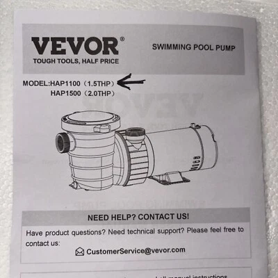 VEVOR Swimming Pool Pump 1.5HP 115V 1100W, Single Speed Pumps for Above Ground, - Image 1 of 4