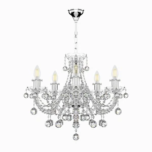 Chandelier Bohemian Czech Crystals brass in silver finishing 5 lights E12,balls. - Picture 1 of 6