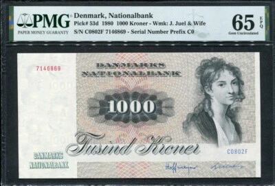 Denmark 1980, 1000 Kroner, P53d, PMG 65 EPQ GEM UNC - Image 1 of 2