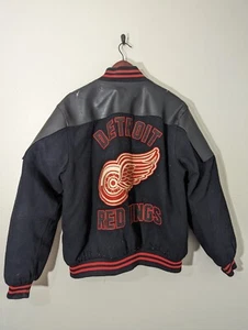 Vintage Detroit Red Wings Varsity Leather Jacket Size Large - Distressed - Picture 1 of 9