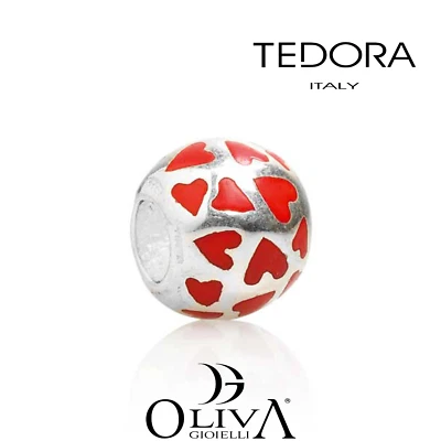 TEDORA BEAD ARGENTO925 MADE ITALY MOMENTI DI VITA CUORI IN SMALTO ROSSO LG 054/1 - Immagine 1 di 4