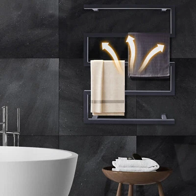 Calentador de toallas caliente con barras térmicas de 5 bares estante de secado eléctrico estante de montaje en pared negro - Imagen 1 de 4