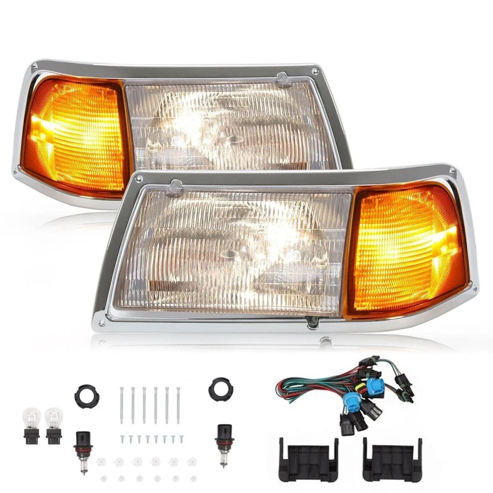 Pair Headlamp Headlight Corner Light W/ Adjusters+Bezel For Peterbilt 375 385 Foto 1 de 4