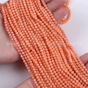 Cuentas sueltas redondas de piedras preciosas de coral rosa naranja natural de 4 mm 15" - Imagen 1 de 4
