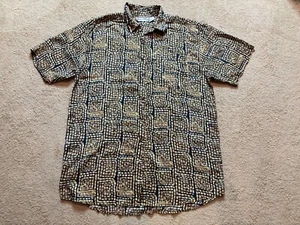 Vintage 90s Silk Geometric Button Up Blouse Mini Shirt Dress Short Sleeve Large - Picture 1 of 5