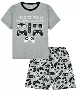 I had to Pause My Game To Be Here Controllers Grey Cotton Short Boys Pyjamas Pj - Picture 1 of 5