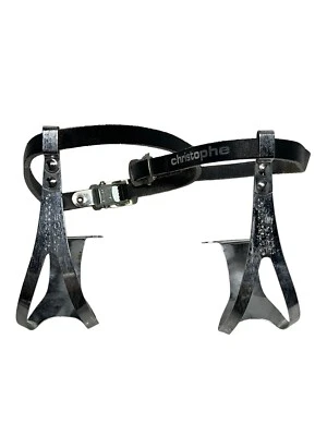 Винтажная велосипедная клетка на носок Early Christophe с ЧЕРНЫМИ кожаными ремнями на носок - Изображение 1 из 4