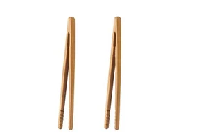 2Pack Reusable Bamboo Toast Tongs Wooden Kitchen Utensil for Cheese Bacon Muffin - Picture 1 of 2