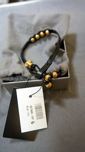 Bracciale Alexander McQueen nero in pelle e cristallo Swarovski oro nuovo con etichette - Foto 1 di 12