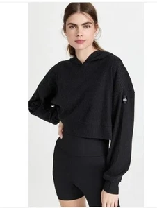 Felpa con cappuccio Alo Yoga Muse a costine cropped pullover donna taglia L nero - Foto 1 di 12