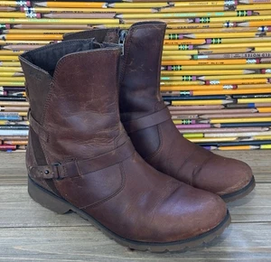 Teva Delavina Low Boots Ankle Side Zip Brown Leather BOHO Grunge Women’s Sz 9.5 - Picture 1 of 7