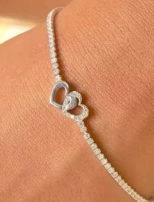 Женский теннисный браслет Round Lab Created с бриллиантами покрытие белым золотом 14 карат - Изображение 1 из 4