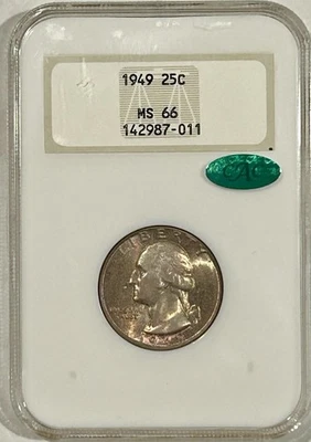 1949 Washington Quarter MS66 CAC NGC OH Gen – Light Gold Peripheral Toning - Image 1 of 4