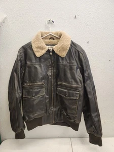 Chaqueta de bombardero de aviador forrada Sherpa de cuero sintético marrón vintage Levi’s para hombre L - Imagen 1 de 20