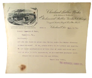Letra de cabeza de billete vintage 1894 Cleveland Rubber Works Goods ropa - Imagen 1 de 11
