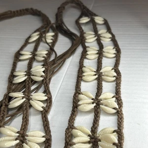 Hawaiian Seashell Belt Long Fits All Puka Shells Brown Lace Macrame L- 70” W- 2” - Picture 1 of 17