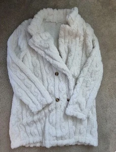 Langarm Zweireiher kuschelig weiß Zopfmuster Fleece Strickjacke Teddy Mantel XL - Bild 1 von 5